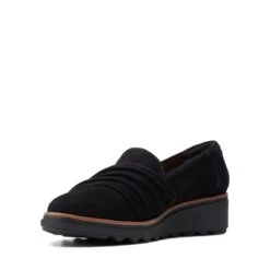 Clarks Sharon Villa Black Suede Wedge Loafer
