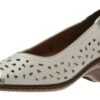 Rashida White Silver Perforated Leather Low Heel Pump