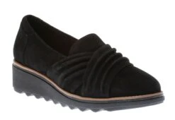 Clarks Sharon Villa Black Suede Wedge Loafer -Remonte Shop clasharonv21