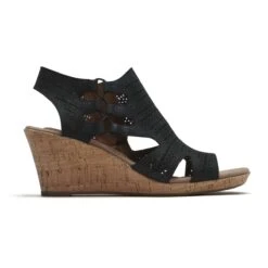 Janna Black Nubuck Wedge Sandal -Remonte Shop cobjannap21d