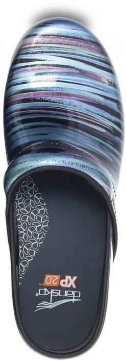 Dansko XP 2.0 Teal Striped Patent Leather Clog -Remonte Shop danxp2003b