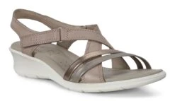ECCO Felicia Grey Rose Leather Adjustable Strap Wedge Sandal