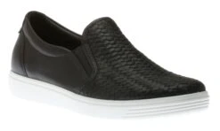 ECCO Women's Soft 7 Woven Black Leather Slip-On Sneaker