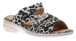 Finn Comfort Ventura Black White Leopard Print Slide Sandal