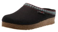 Haflinger Grizzly Franzl Black Wool Patterned Trim Felt Clog