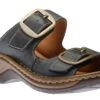 Josef Seibel Catalonia 76 Dark Blue Leather Big Buckle Slide Wedge Sandal