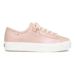 Keds Triple Kick Peach Iridescent Leather Lace-Up Platform Tennis Sneaker -Remonte Shop kedtripleki13a
