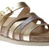 Mephisto Huleda Gold Leather Multi Strap Slide Sandal