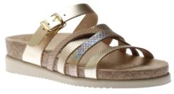Mephisto Huleda Gold Leather Multi Strap Slide Sandal