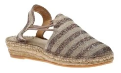 Toni Pons Nancy Taupe Glitter Stripe Slip-On Espadrille Flat Sandal